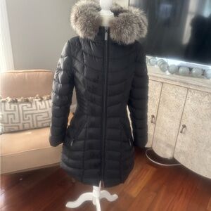 Dawn Levy Black Puffer Coat with Faux Fur Hood